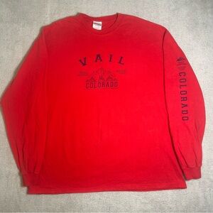 Vtg Hanes Beefy-T Vail Colorado Rocky Mountains Shirt Men’s XXL Red Long Sleeve